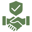 Icon of a handshake with a shield and checkmark symbolizing trust and security.
