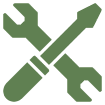 Icon of a crossed wrench and screwdriver symbolizing tools or repair.